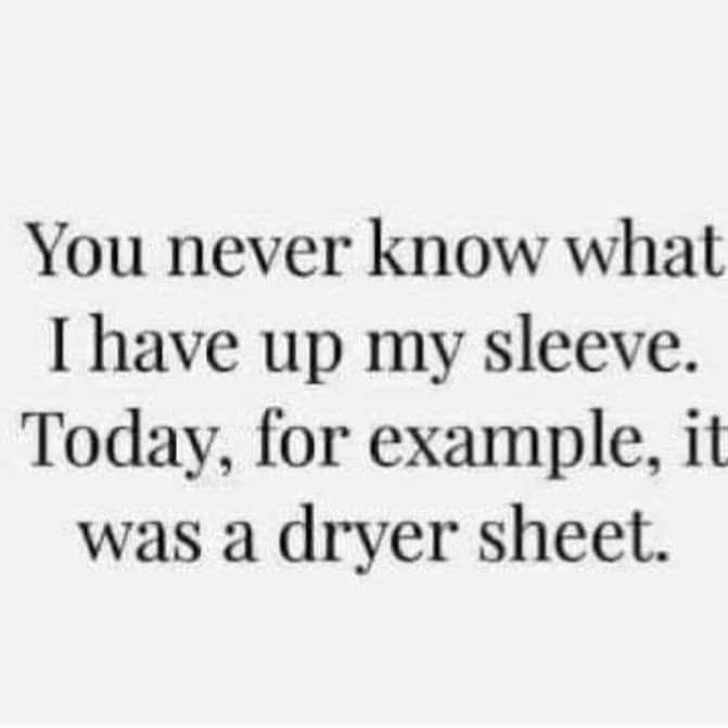 You never know what have up my sleeve Today for example it was a dryer sheet