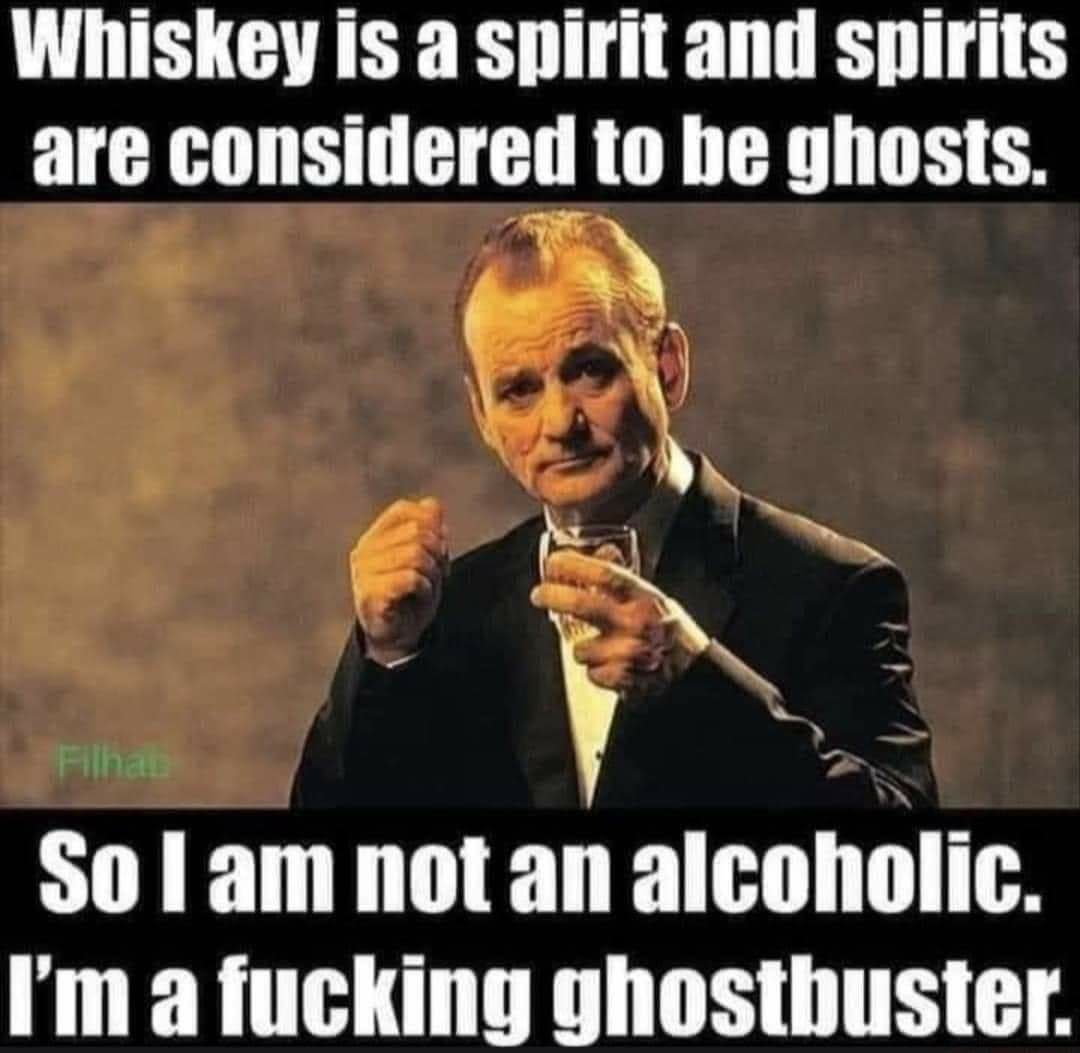 Whiskey is a spirit and spirits are considered to be ghosts V So l am not an alcoholic BRI T A
