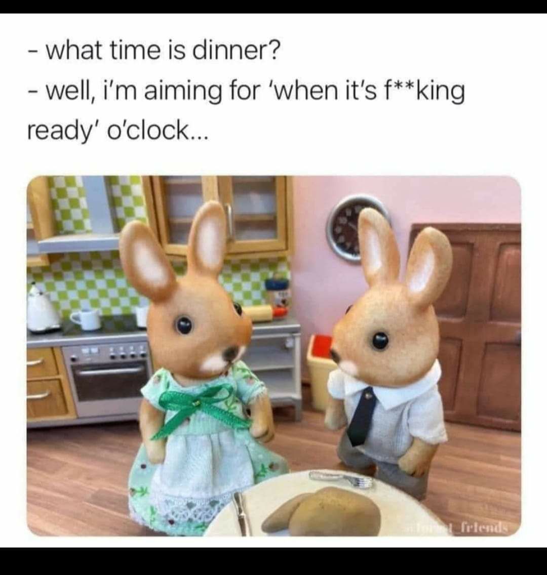 what time is dinner well im aiming for when its fking ready oclock
