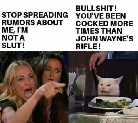 STOP SPREADING RUMORS ABOUT ME IM NOTA SLUT BULLSHIT YOUVE BEEN COCKED MORE TIMES THAN JOHN WAYNES RIFLE