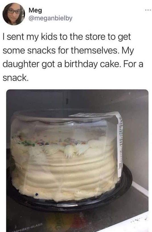 Meg meganbielby sent my kids to the store to get some snacks for themselves My daughter got a birthday cake For a snack