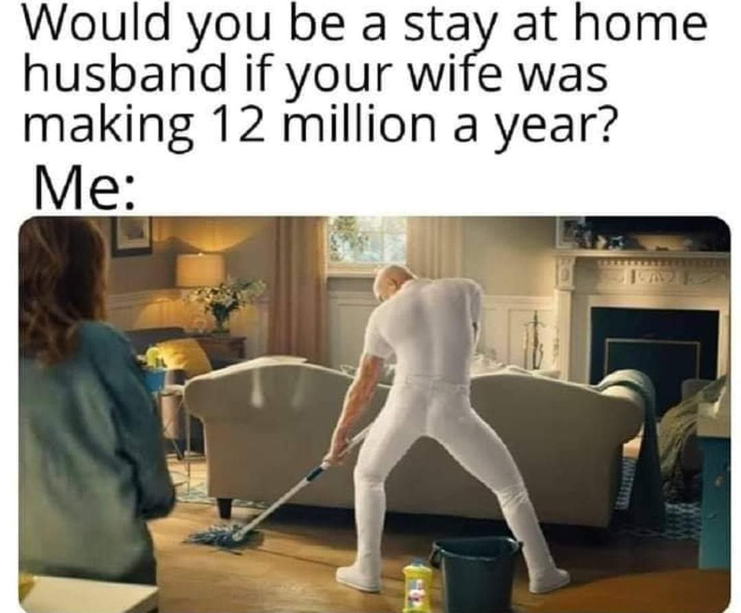 Would you be a stay at home husband if your wife was making 12 million a year Me