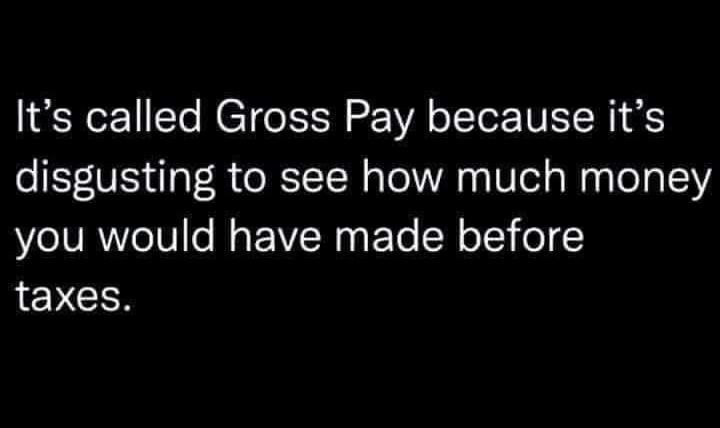 Its called Gross Pay because its disgusting to see how much money you would have made before taxes
