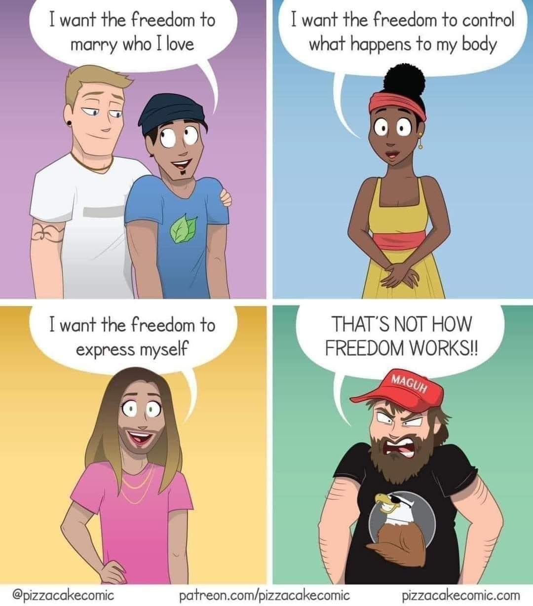 Twont the freedomto JM Twant the freedom to control marry who L love what happens fo my body Tuant the freedomtc I Trarsnoriow express myself FREEDOM WORKS pizzacokecomic patreoncompizzacakecomic pizzacokecomiccom