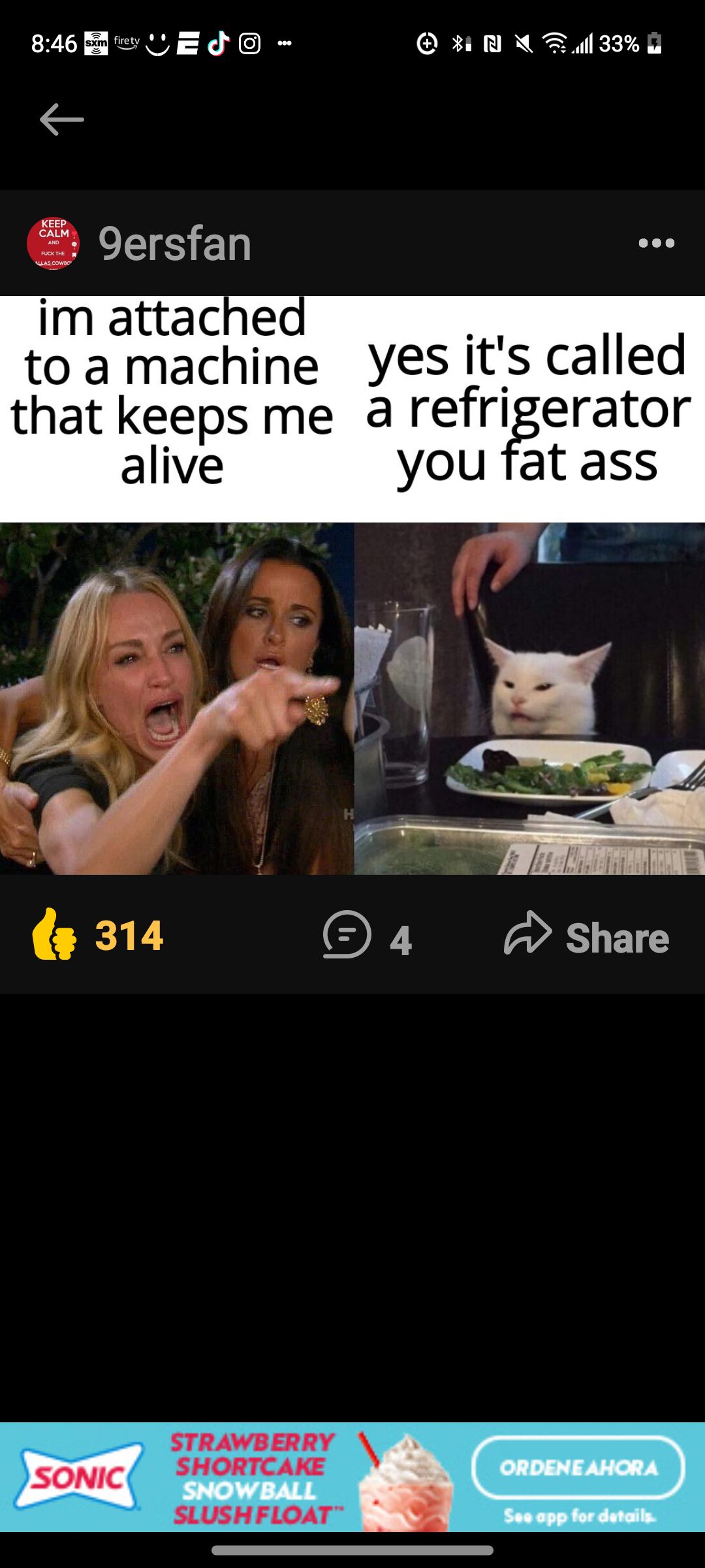 846 U EdO 3R RaIEE 9ersfan im attached to a machine Yesits called that keeps me a refrigerator alive you fat ass
