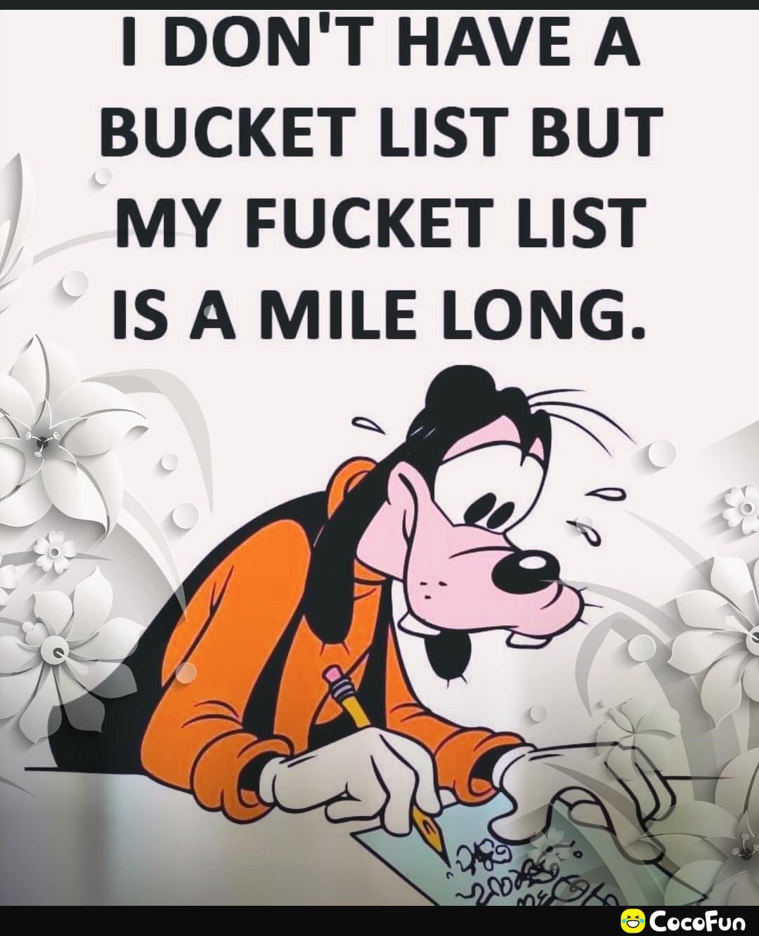 IDONTHAVEA BUCKET LIST BUT MY FUCKET LIST IS A MILE LONG