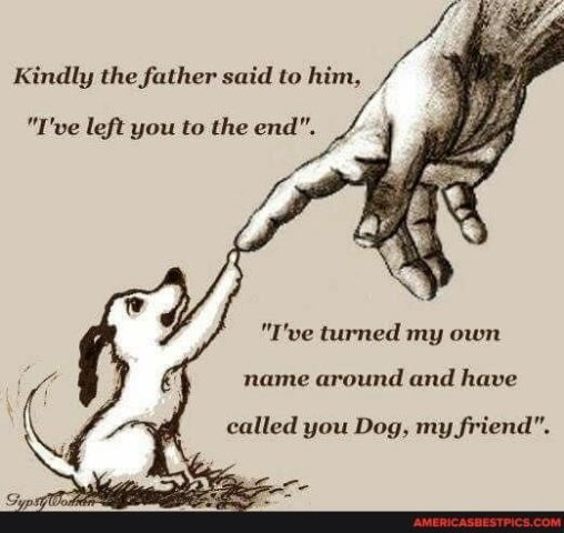 Kindly the father said to him Ive left you to the cnd Ive turned my own name around and have called you Dog my friend