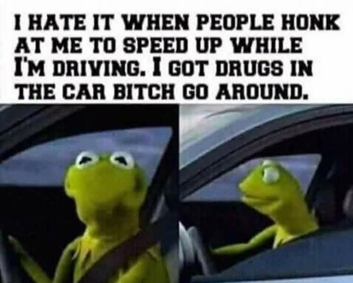 1 HATE IT WHEN PEOPLE HONK AT ME TO SPEED UP WHILE IM DRIVING I GOT DRUGS IN THE CAR BITCH GO AROUND