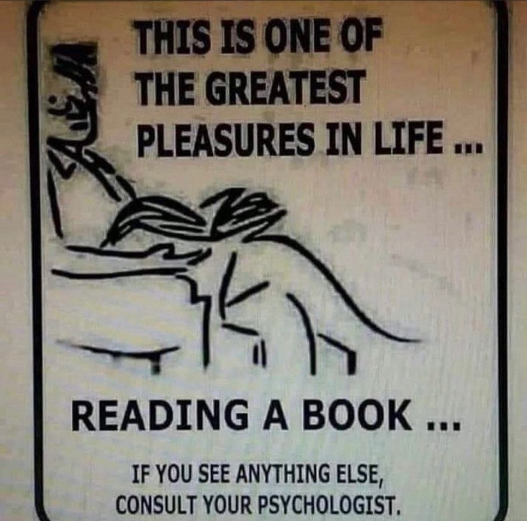 THIS IS ONE OF THE GREATEST PLEASURES IN LIFE A READING A BOOK IF YOU SEE ANYTHING ELSE CONSULT YOUR PSYCHOLOGIST