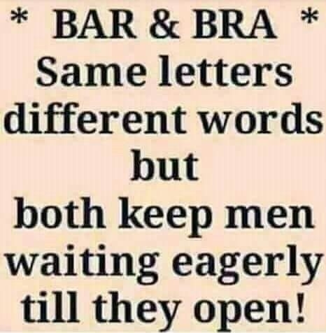 BAR BRA Same letters different words but both keep men waiting eagerly till they open
