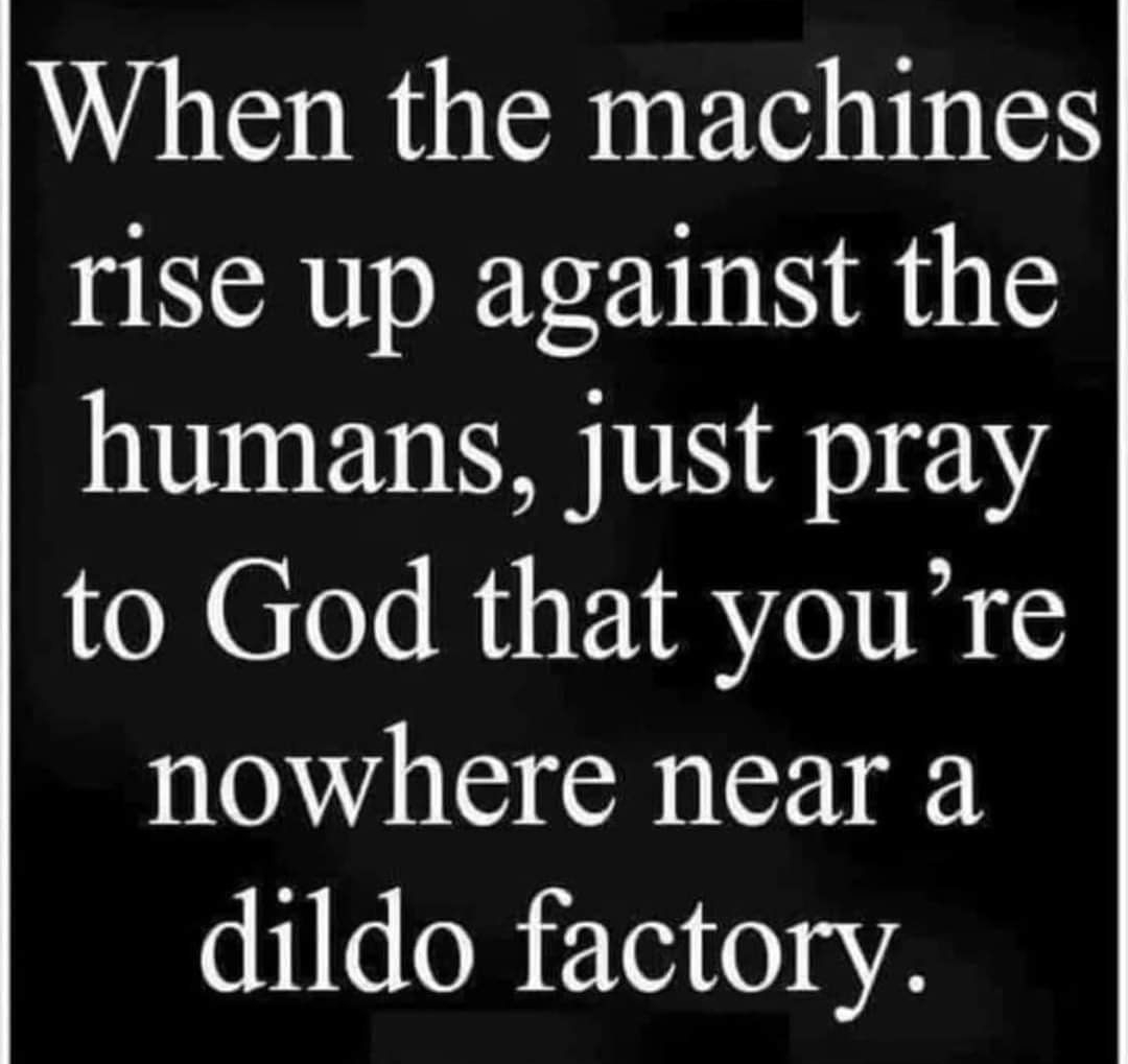 When the machines SNCRIERENIN R humans just pray to God that youre nowhere near a dildo factory