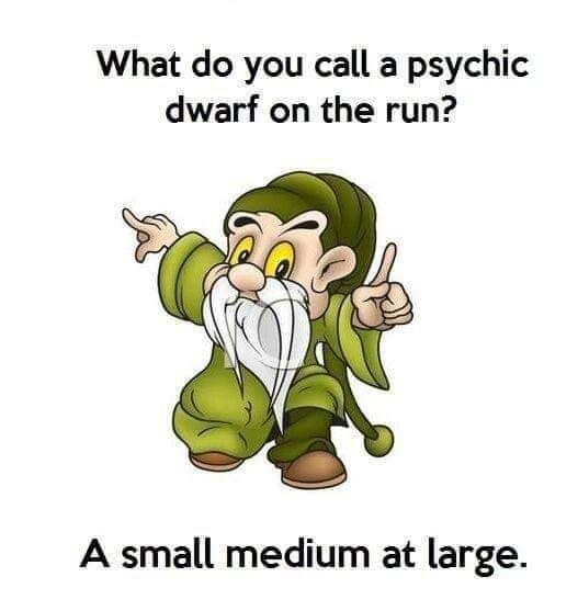 What do you call a psychic dwarf on the run A small medium at large