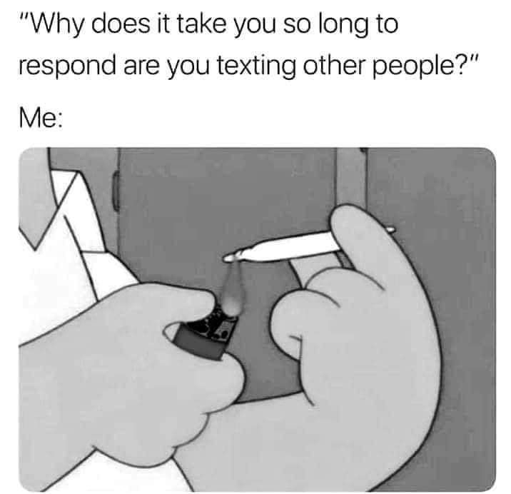 Why does it take you so long to respond are you texting other people Me