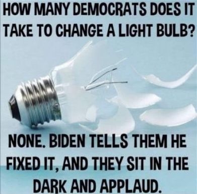 HOW MANY DEMOCRATS DOES IT TAKE TO CHANGE A LIGHT BULB Nogmi TELLS THEM HE FIXEDIT AND THEY SIT IN THE DARK AND APPLAUD