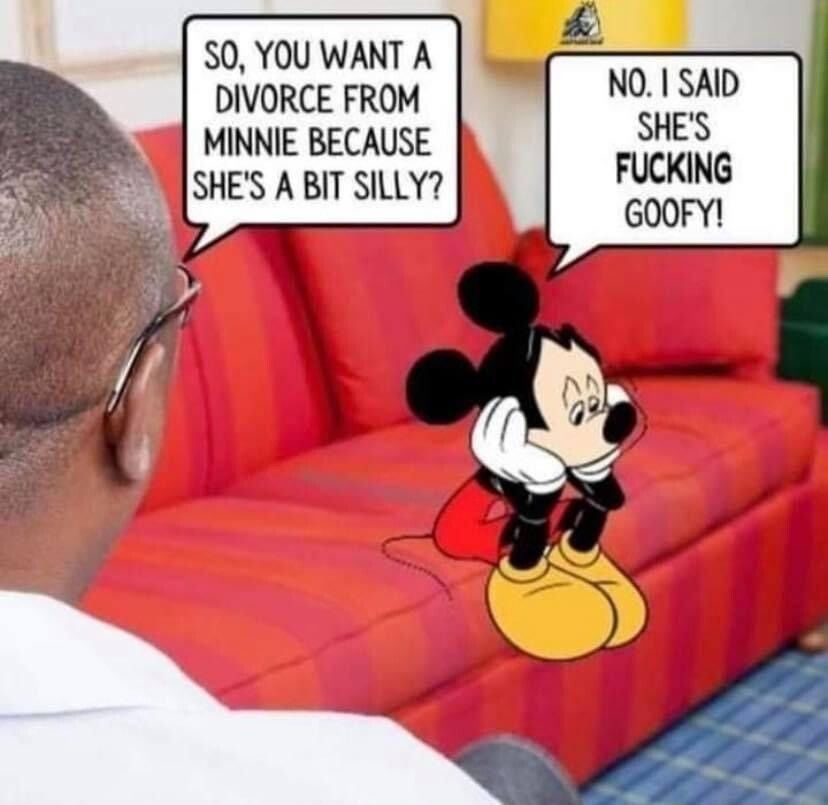 S0 YOU WANT A DIVORCE FROM No 1 SAID MINNIE BECAUSE SHES W sHES A BIT SILLY FUCKING GOOFY