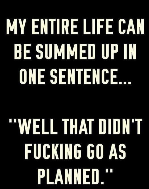 MY ENTIRE LIFE CAN BE SUMMED UP IN ONE SENTENCE WELL THAT DIDNT FUCKING 6O AS PLANNED o p
