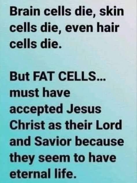 Brain cells die skin cells die even hair cells die But FAT CELLS must have accepted Jesus