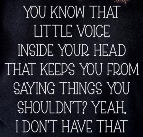 YOU KNOW THAT L TTLE VOICE INSIDE YOUR HEAD THAT KEEPS YOU FROM SAYING THINGS YOU SHOULDNT YEAH IDONT HAVE THAT
