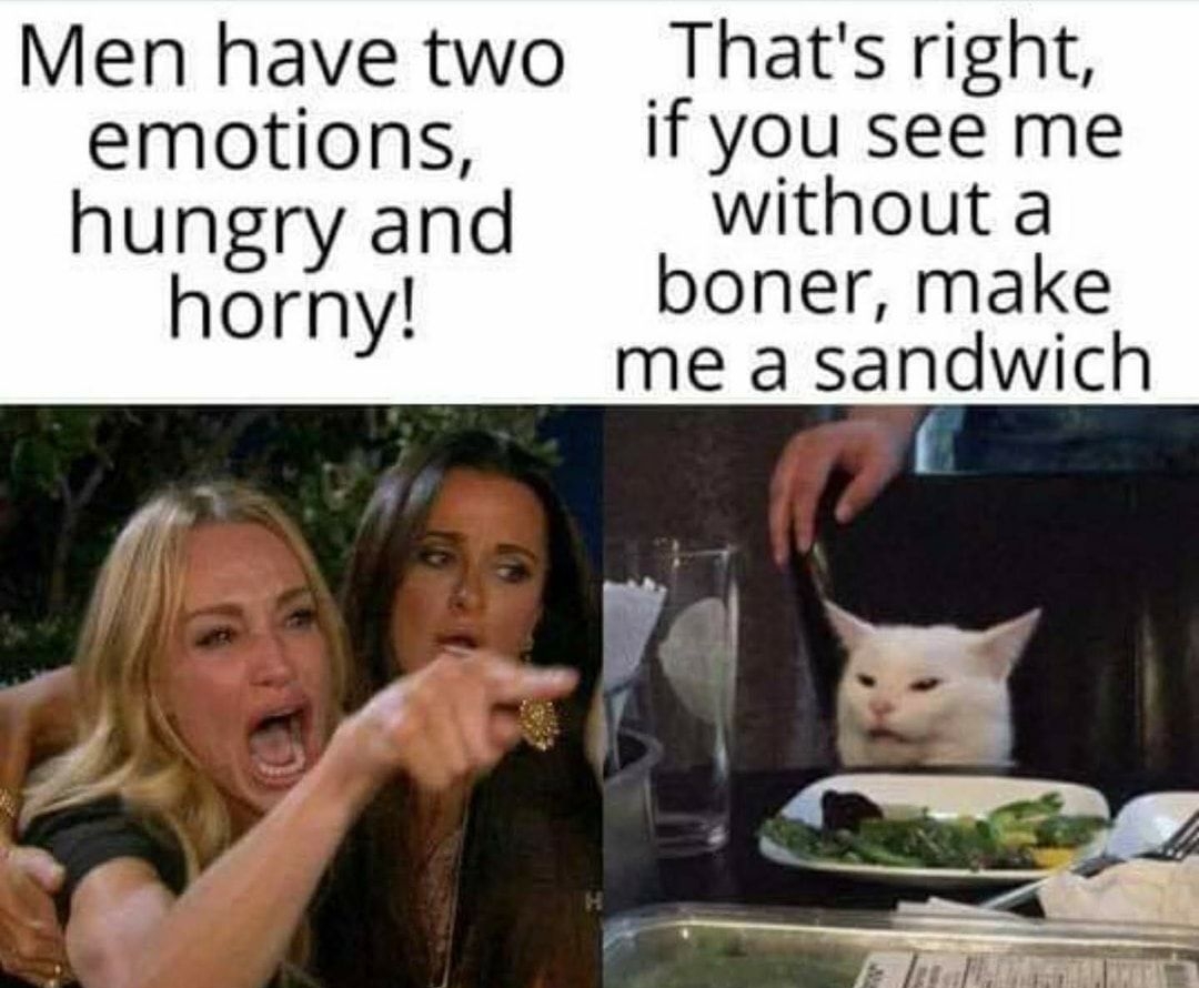 Men have two Thats right emotions if you see me hungry and without a horny boner make me a sandwich