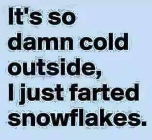 Its so damn cold outside just farted snowflakes