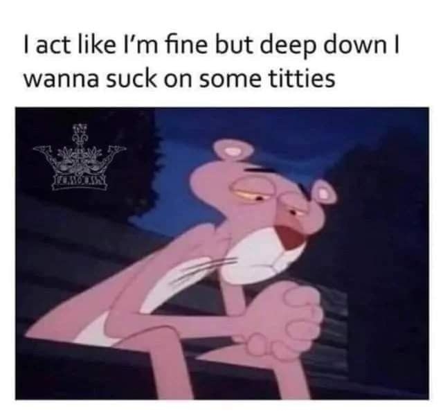 I act like Im fine but deep down wanna suck on some titties
