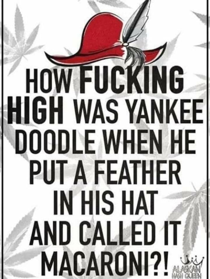 HOW FUCKING HIGH WAS YANKEE DOODLE WHEN HE PUT A FEATHER INHIS HAT AND CALLED IT MACARONI 3