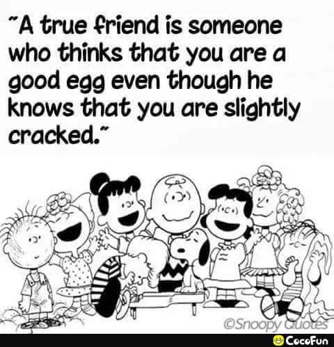 A true friend is someone who thinks that you are a good egg even though he knows that you are slightly cracked