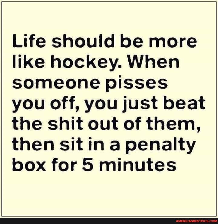 Life should be more like hockey When someone pisses you off you just beat the shit out of them then sitin a penalty box for 5 minutes