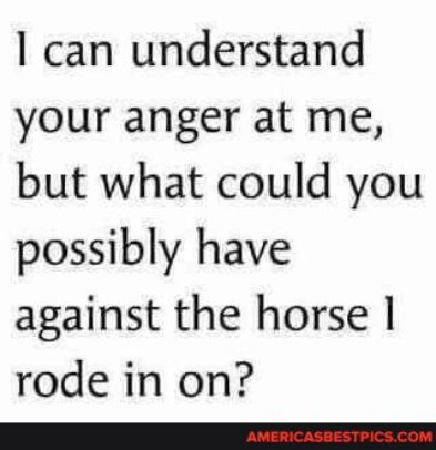 can understand your anger at me but what could you possibly have against the horse rode in on e