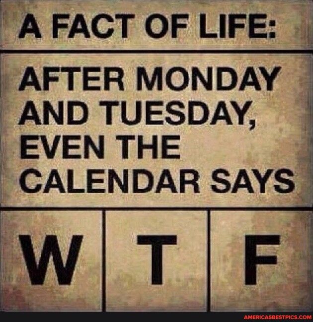A FACT OF LIFE AFTER MONDAY AND TUESDAY EVEN THE CALENDAR SAYS