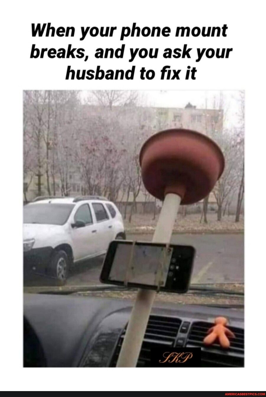 When your phone mount breaks and you ask your husband to fix it