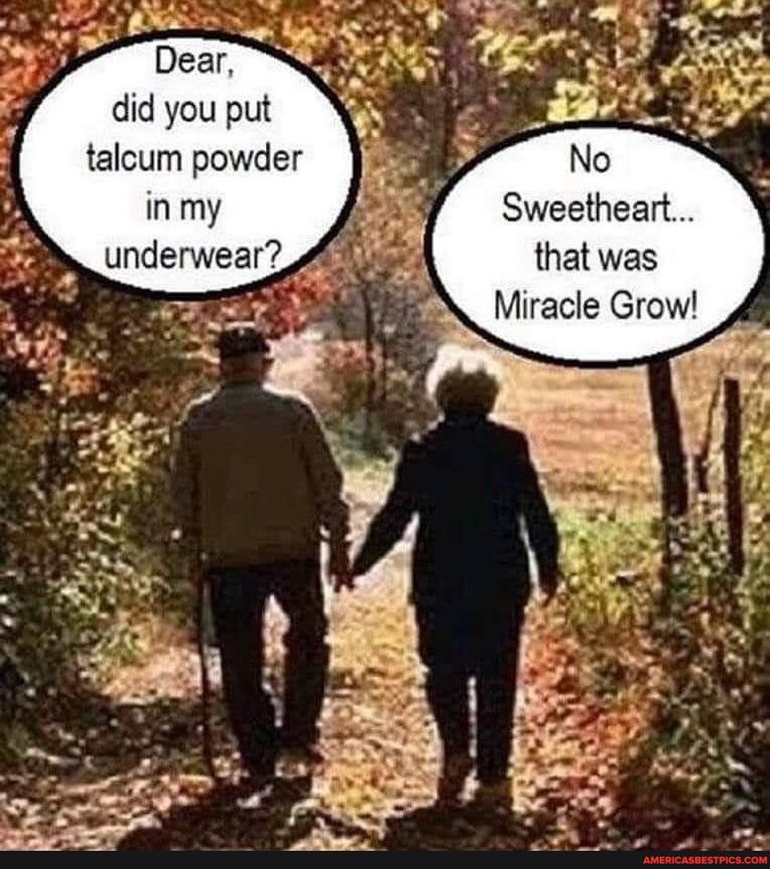 Dear did you put talcum powder Sweetheart that was Miracle Grow