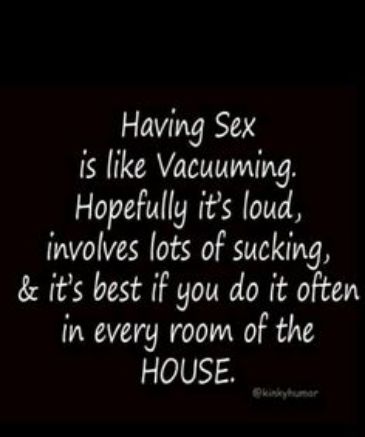 Having Sex is like Vacuuming Hopefully its loud involves lots of sucking its best if you do it often in every room of the HOUSE