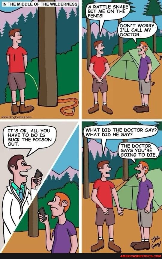 IN THE MIDDLE OF THE WILDERNESS A RATTLE SNAKE E BIT ME ON THE PENIS DONT wonnv TLL CALL MY DOCTOR ITS OK ALL YOU HAVE T0 O IS S06E T Fotson out K Tepocon SNV GOING TO DIE