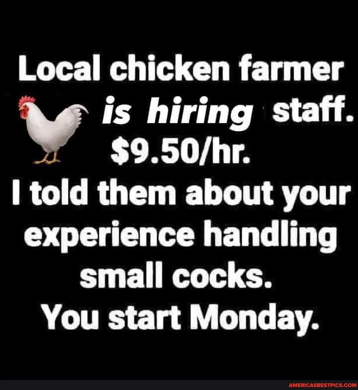 Local chicken farmer is hiring staff 950hr RGBT LT T T L CL L EL LT T BT O You start Monday