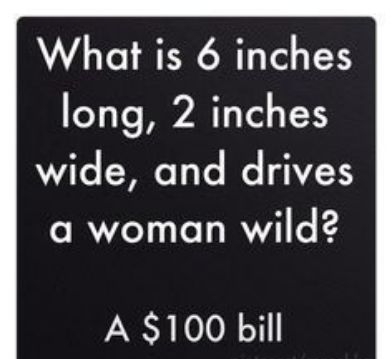 What is inches long 2 inches wide and drives a woman wild A 100 bill