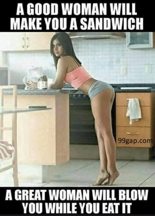 A GOOD WOMAN WILL MAKE YOU A SANDWICH b A GREAT WOMAN WILL BLOW YOU WHILE YOU EAT IT