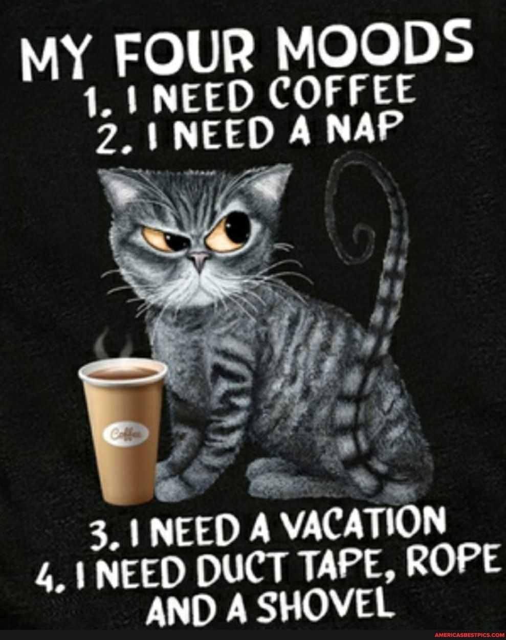 MY FOUR MOODS 11 NEED COFFEE 23 l NEED A NAP
