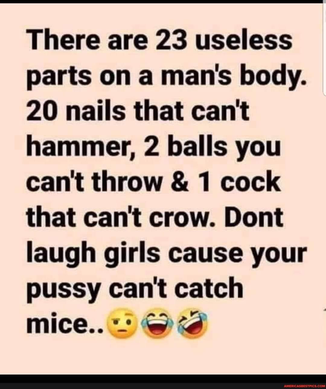 There are 23 useless parts on a mans body 20 nails that cant hammer 2 balls you cant throw 1 cock that cant crow Dont laugh girls cause your pussy cant catch mice