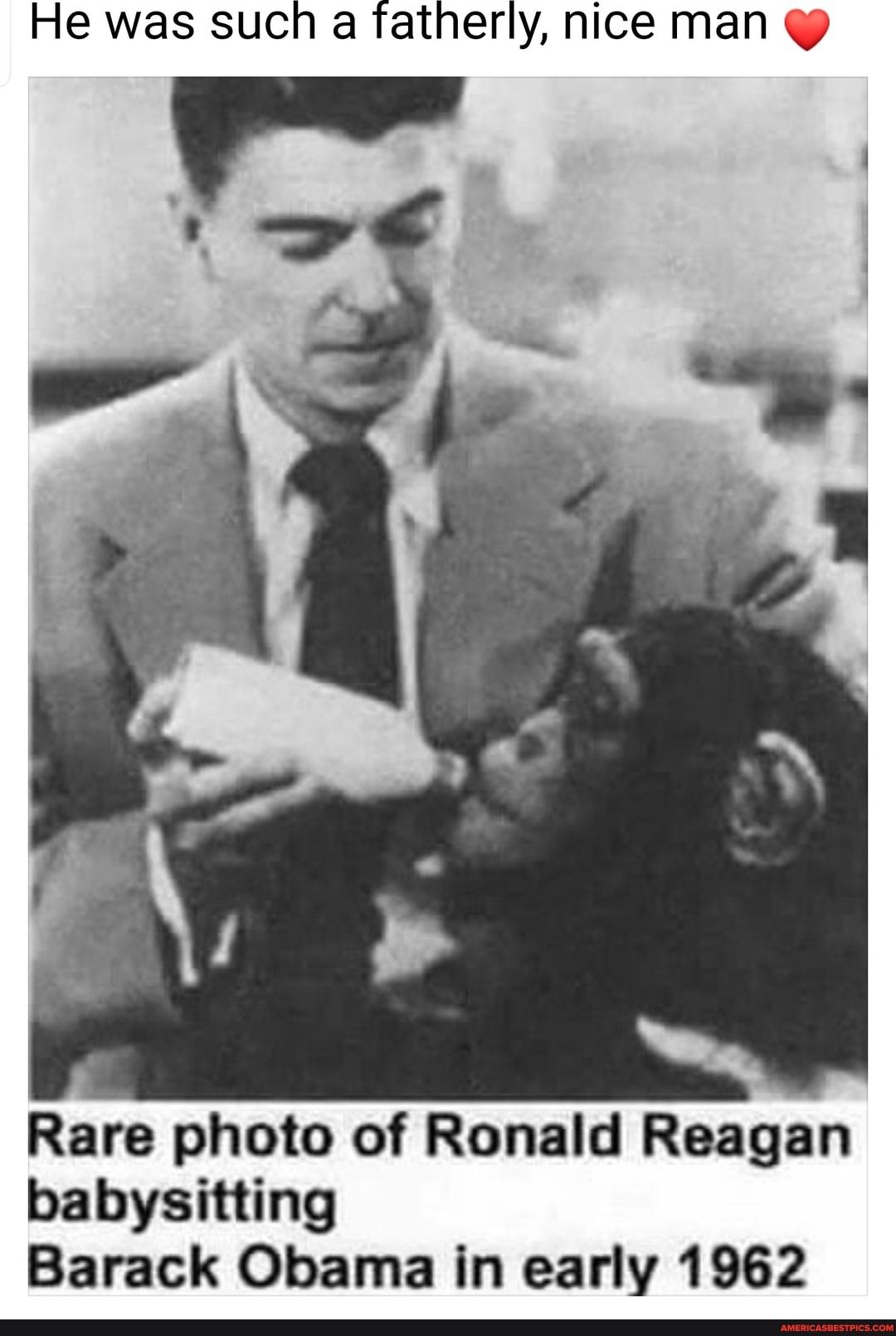 He was such a fatherly nice man Rare photo of Ronald Reagan babysitting Barack Obama in early 1962