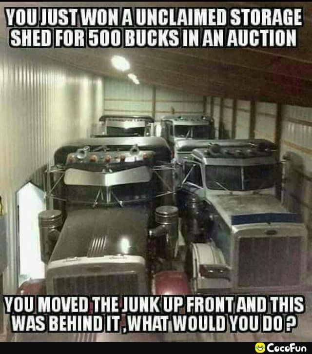 OUJUSTWONAUNCLAIMED STORAGE DFOR 500 BUCKS IN AN AUCTION YOU MOVED THE JUIK up FRUTvM THIS WAS BEHIND T WHATWOULD YOU DO 215 Fun
