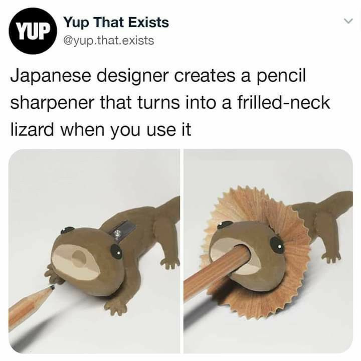 Yup That Exists yupthatexists Japanese designer creates a pencil sharpener that turns into a frilled neck lizard when you use it