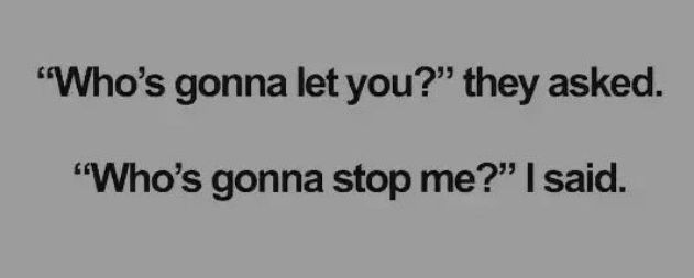Whos gonna let you they asked Whos gonna stop me said
