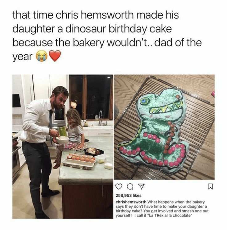 that time chris hemsworth made his daughter a dinosaur birthday cake because the bakery wouldnt dad of the year 9