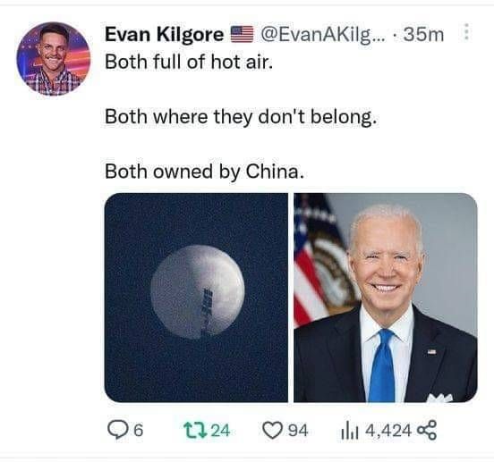 Evan Kilgore EvanAKilg 35m Both full of hot air Both where they dont belong Both owned by China Q6 M4 Qoa 144248