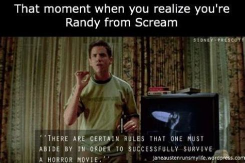 That moment when you realize youre Randy from Scream nnus THAT EI NusT ABIDE BY T0 SUCCESSFULLY SURVIVE R A vonron