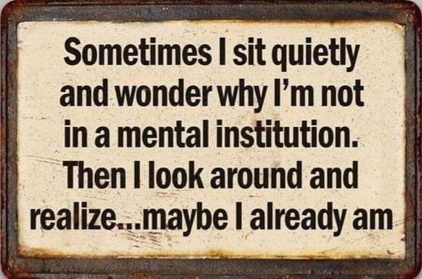 Sometimes I sit quietly and wonder why Im not in a mental institution Then look around and realizemaybe already am