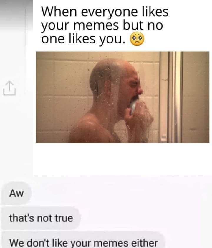 When everyone likes your memes but no one likes you Aw thats not true We dont like your memes either