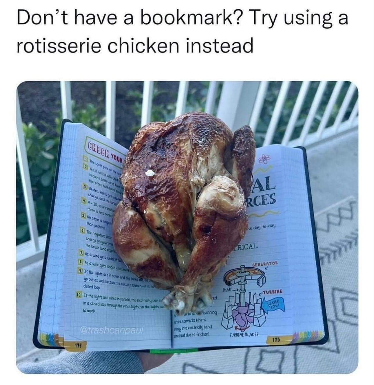 Dont have a bookmark Try using a rotisserie chicken instead