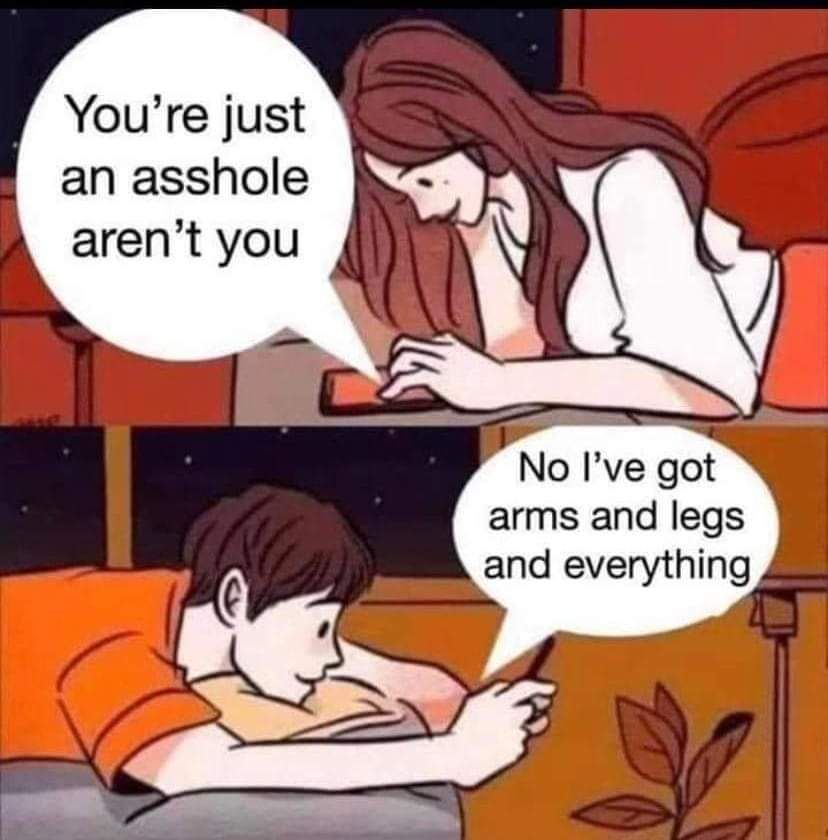 Youre just an asshole arent you No Ive got arms and legs and everything